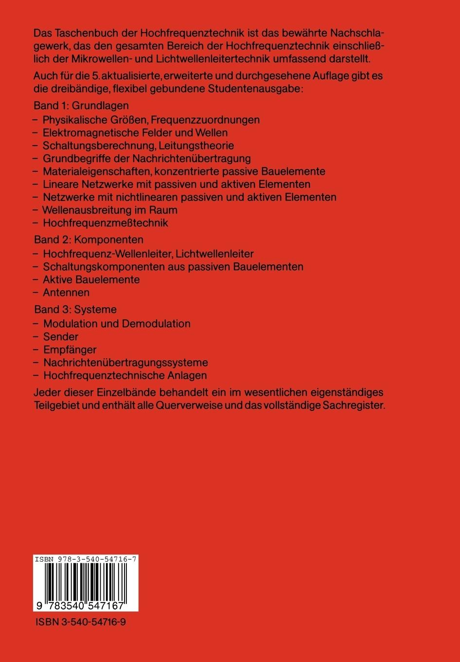 Rückseitencover Taschenbuch der Hochfrequenztechnik