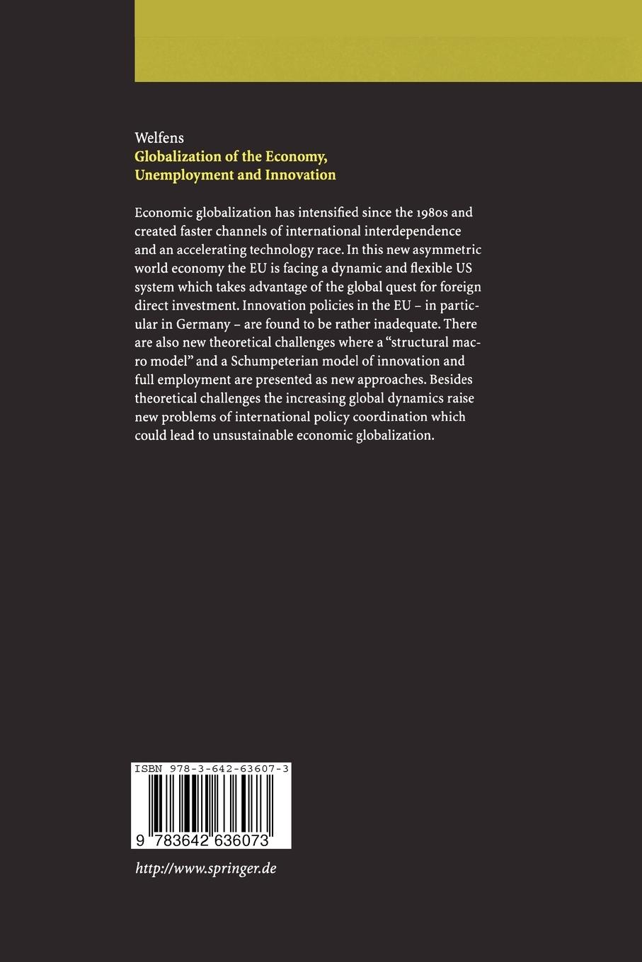 Rückseitencover Globalization of the Economy, Unemployment and Innovation