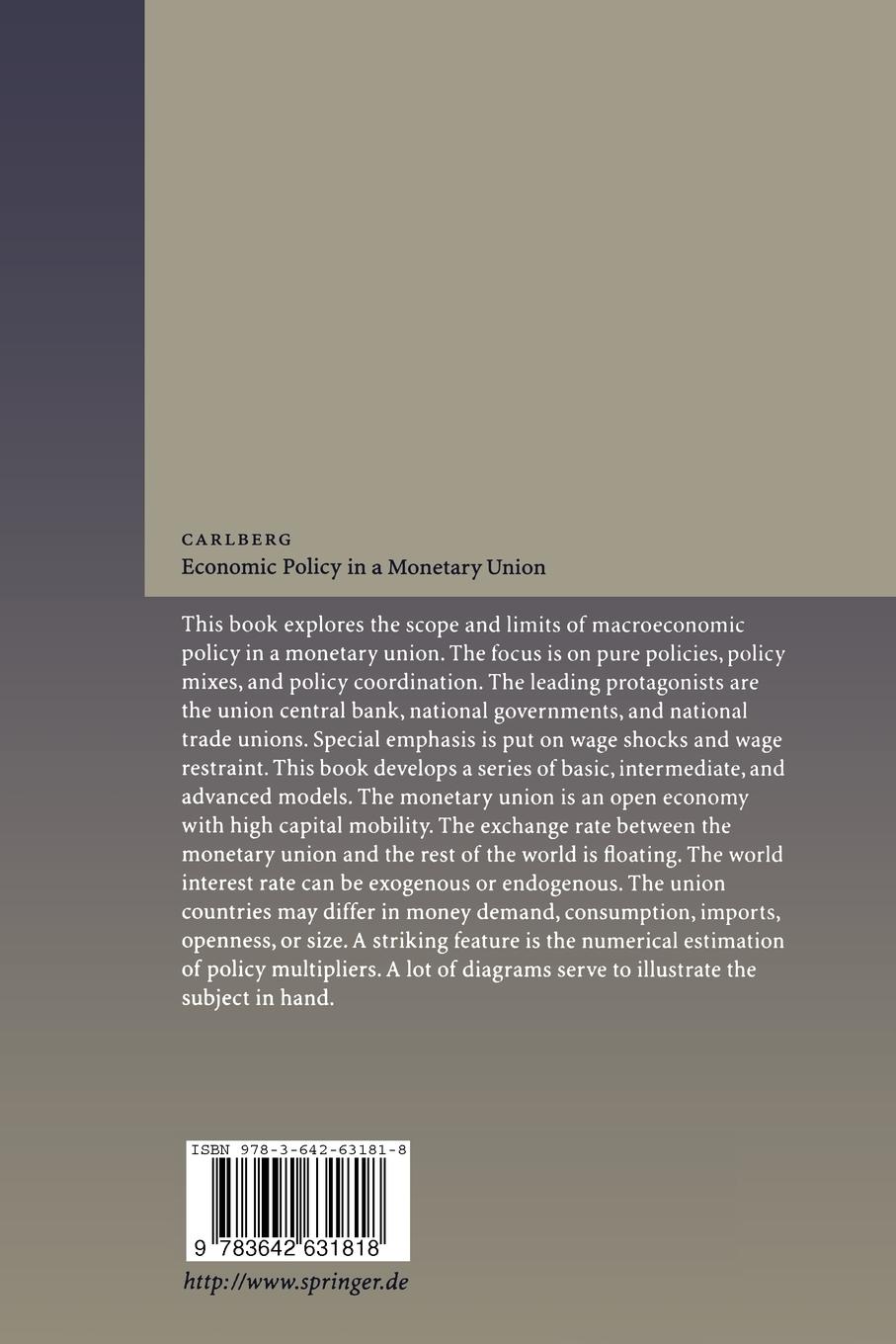 Rückseitencover Economic Policy in a Monetary Union