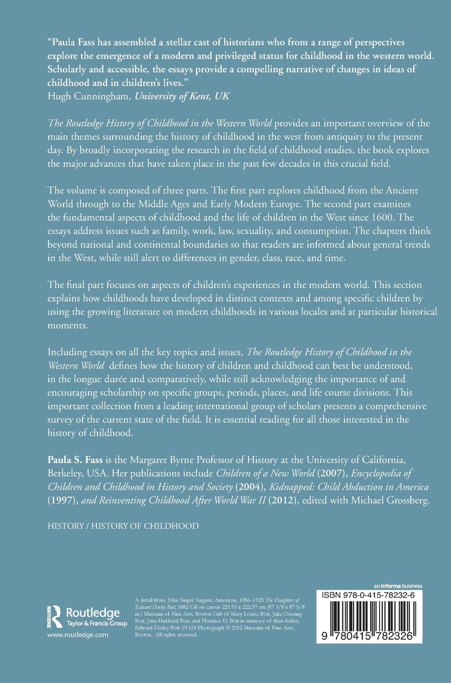 Rückseitencover The Routledge History of Childhood in the Western World