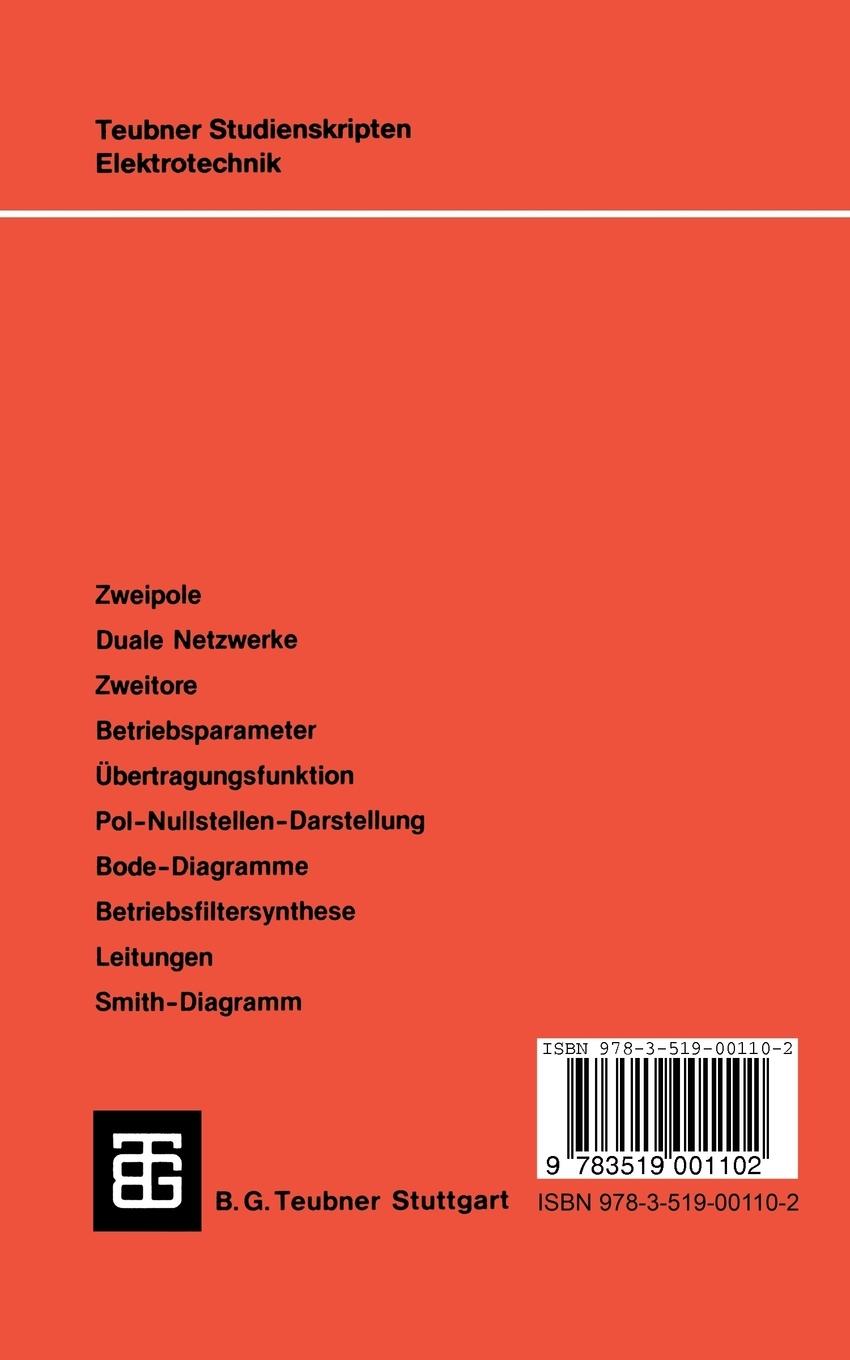 Rückseitencover Netzwerkanalyse, Netzwerksynthese und Leitungstheorie