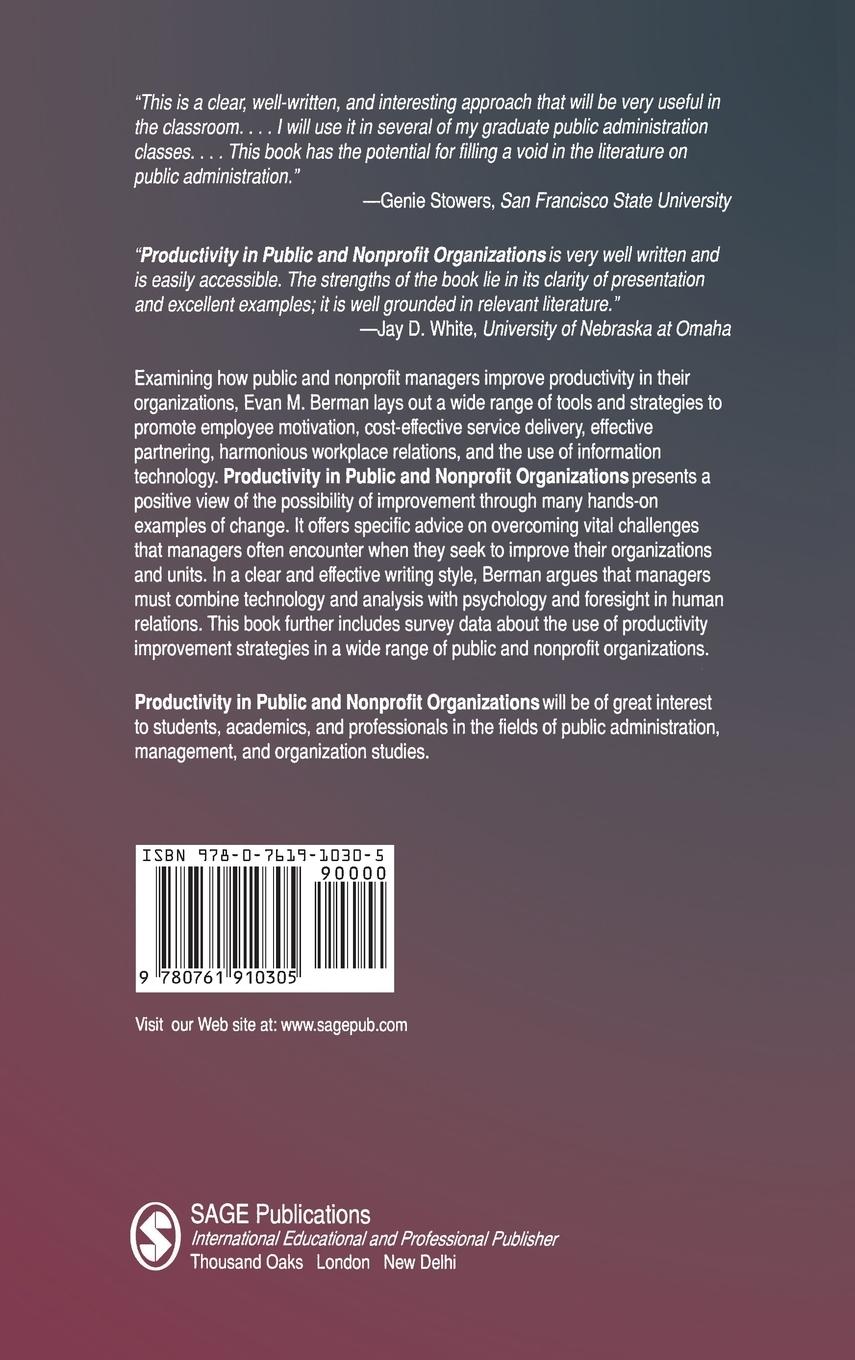 Rückseitencover Productivity in Public and Non Profit Organizations