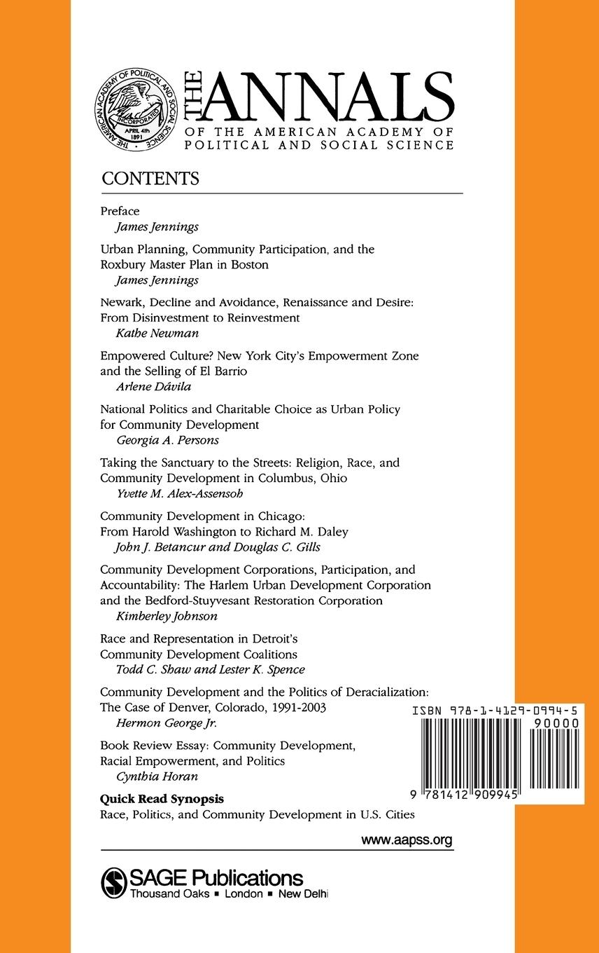 Rückseitencover Race, Politics, and Community Development in U.S. Citites