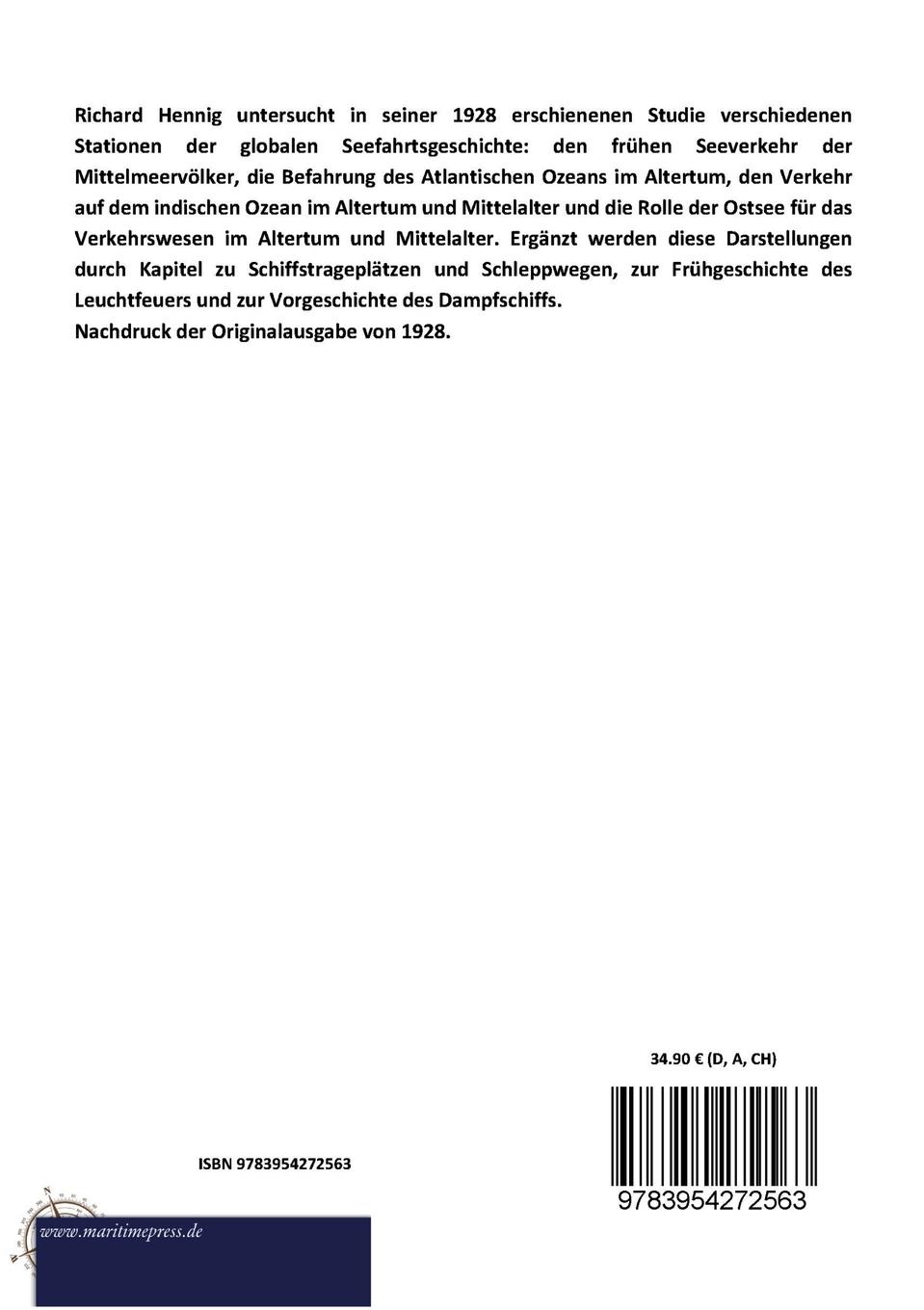 Rückseitencover Abhandlungen zur Geschichte der Schiffahrt