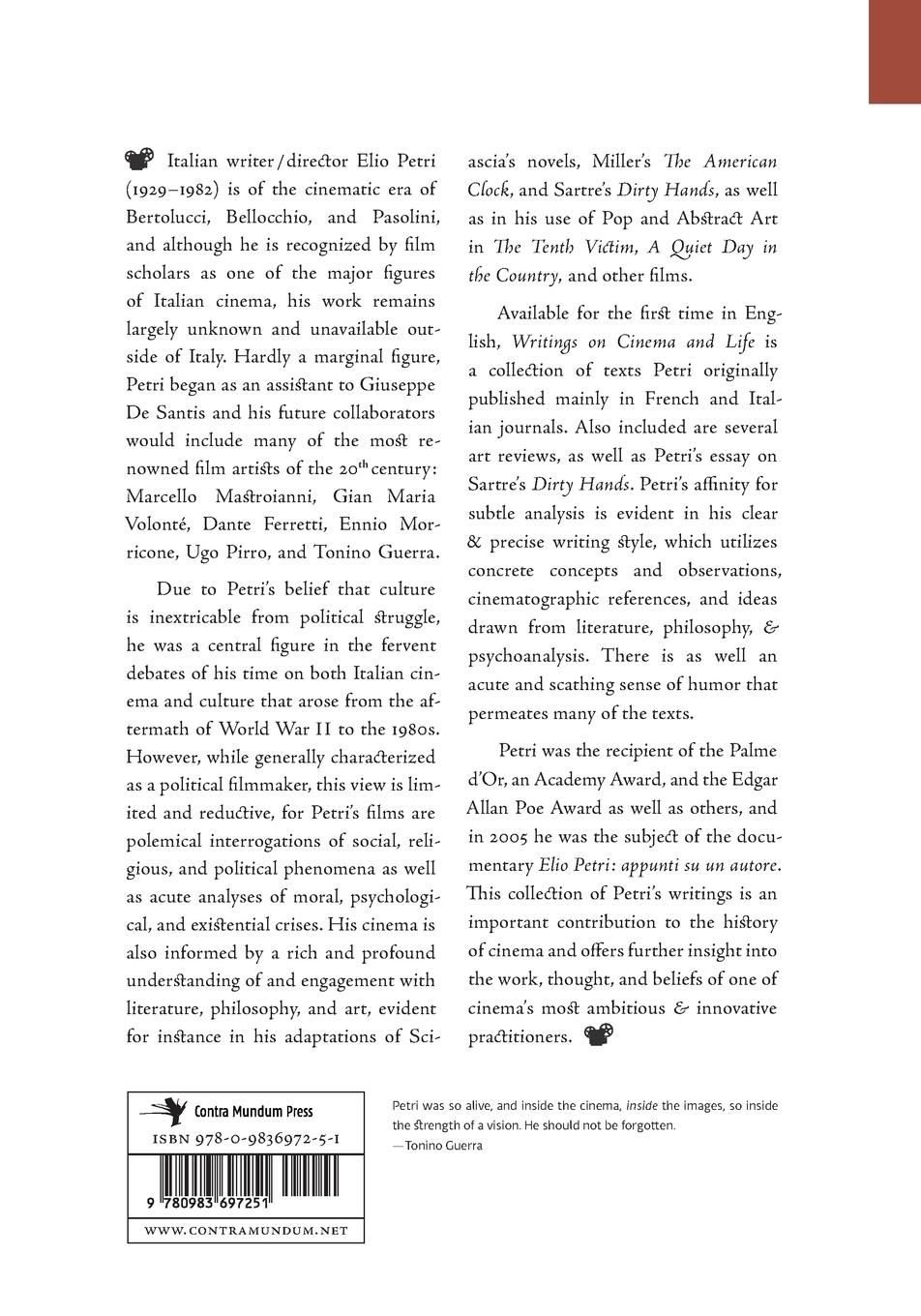 Rückseitencover Writings on Cinema and Life