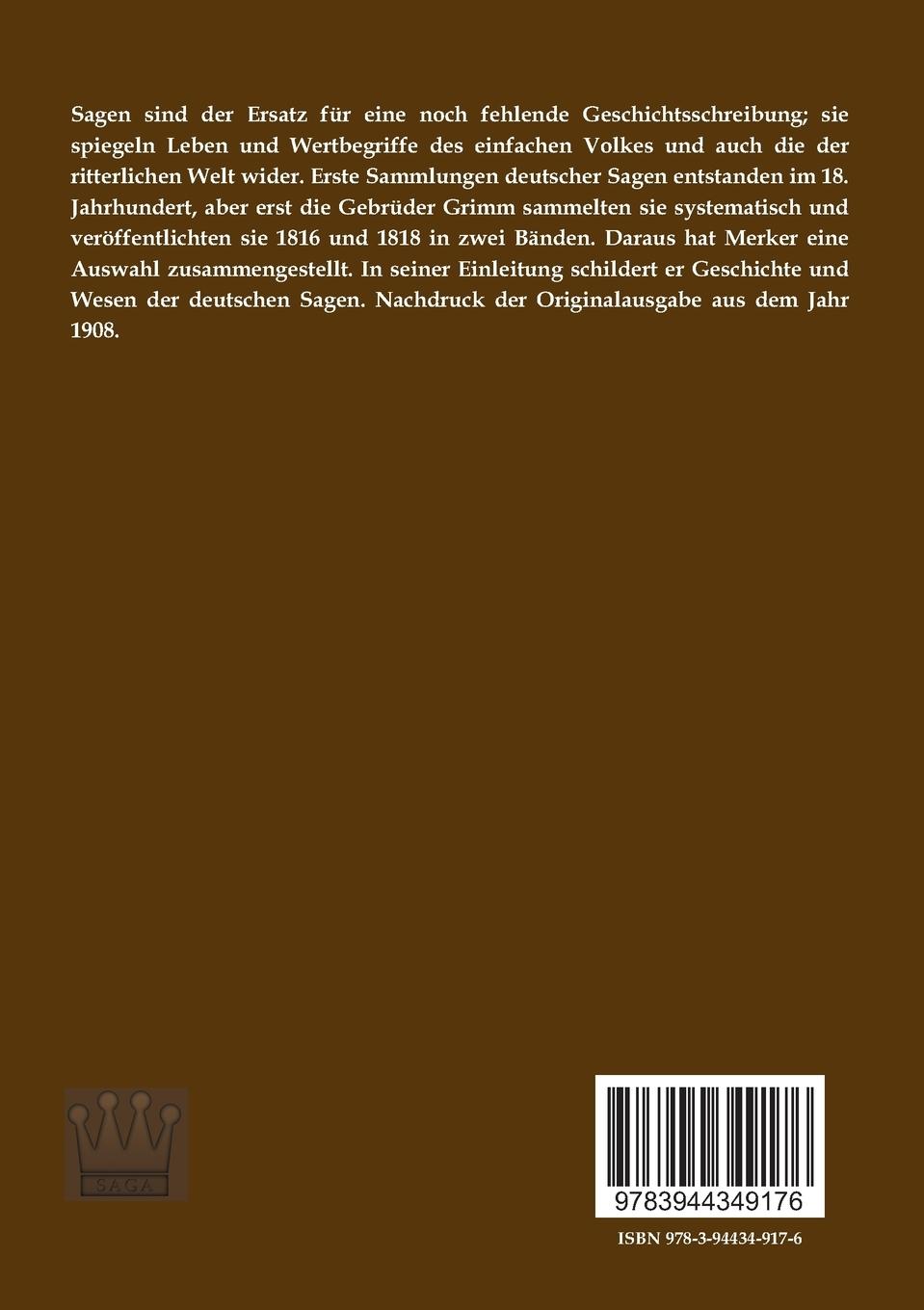 Rückseitencover Deutsche Sagen aus der Sammlung der Gebrüder Grimm