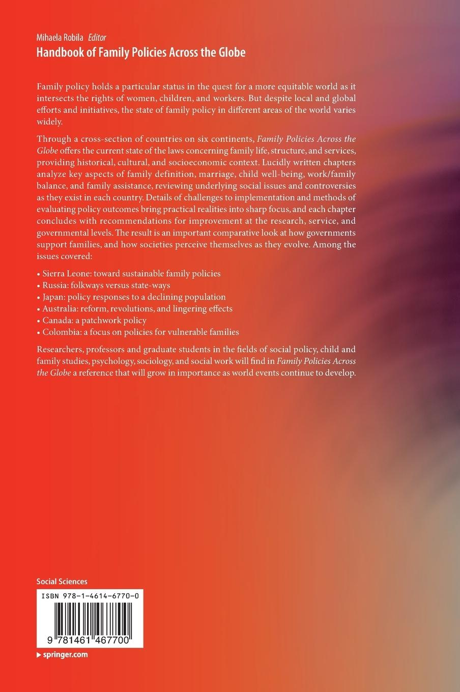 Rückseitencover Handbook of Family Policies Across the Globe