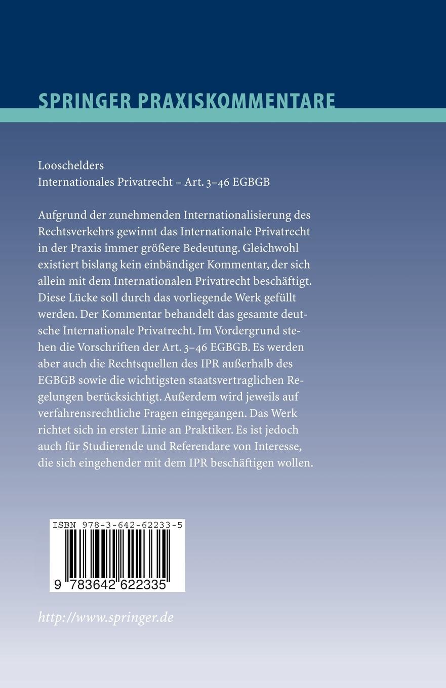 Rückseitencover Internationales Privatrecht - Art. 3-46 EGBGB