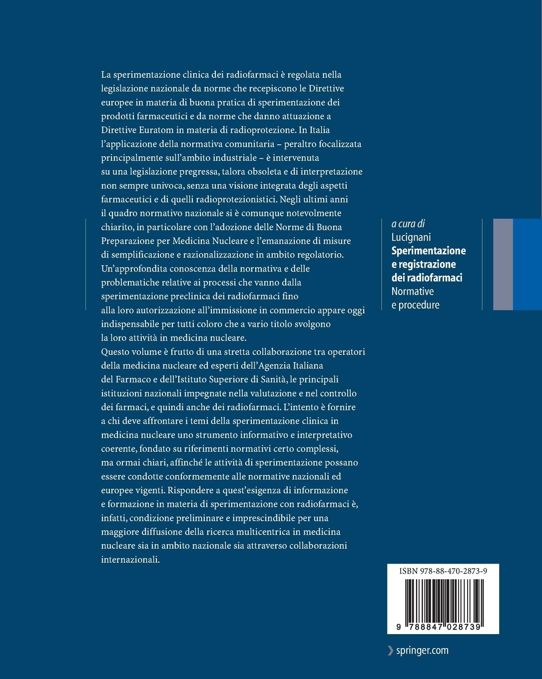 Rückseitencover Sperimentazione e registrazione dei radiofarmaci