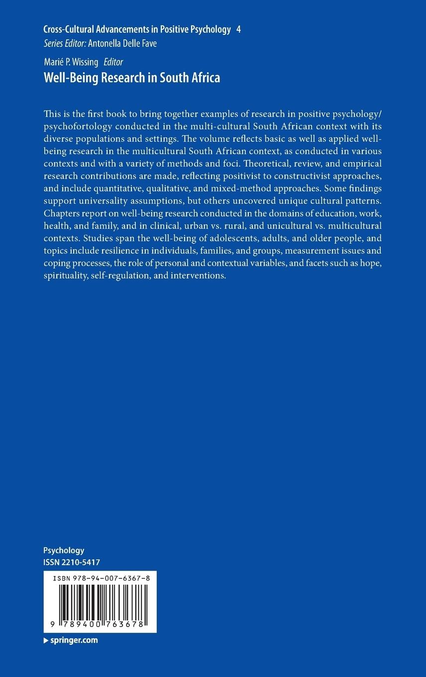 Rückseitencover Well-Being Research in South Africa