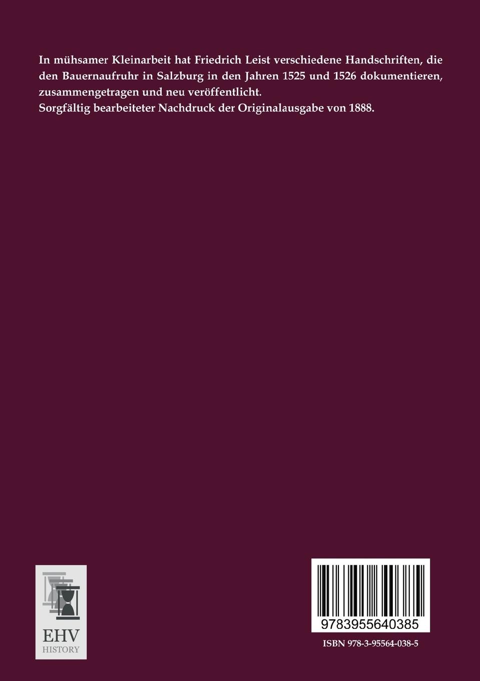 Rückseitencover Quellen-Beiträge zur Geschichte des Bauern-Aufruhrs in Salzburg 1525 und 1526