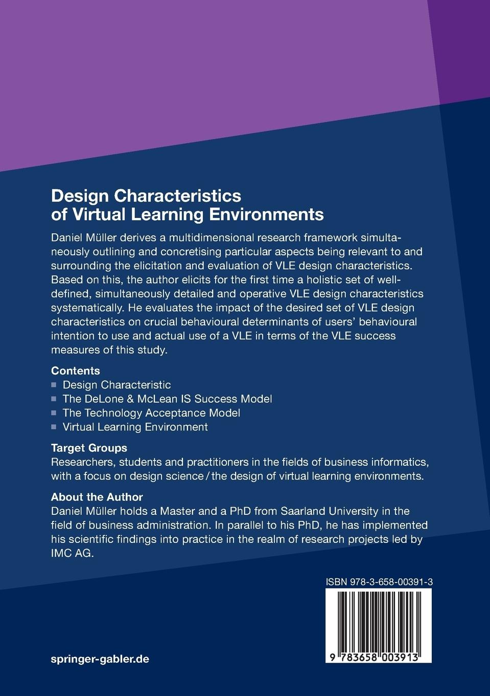 Rückseitencover Design Characteristics of Virtual Learning Environments