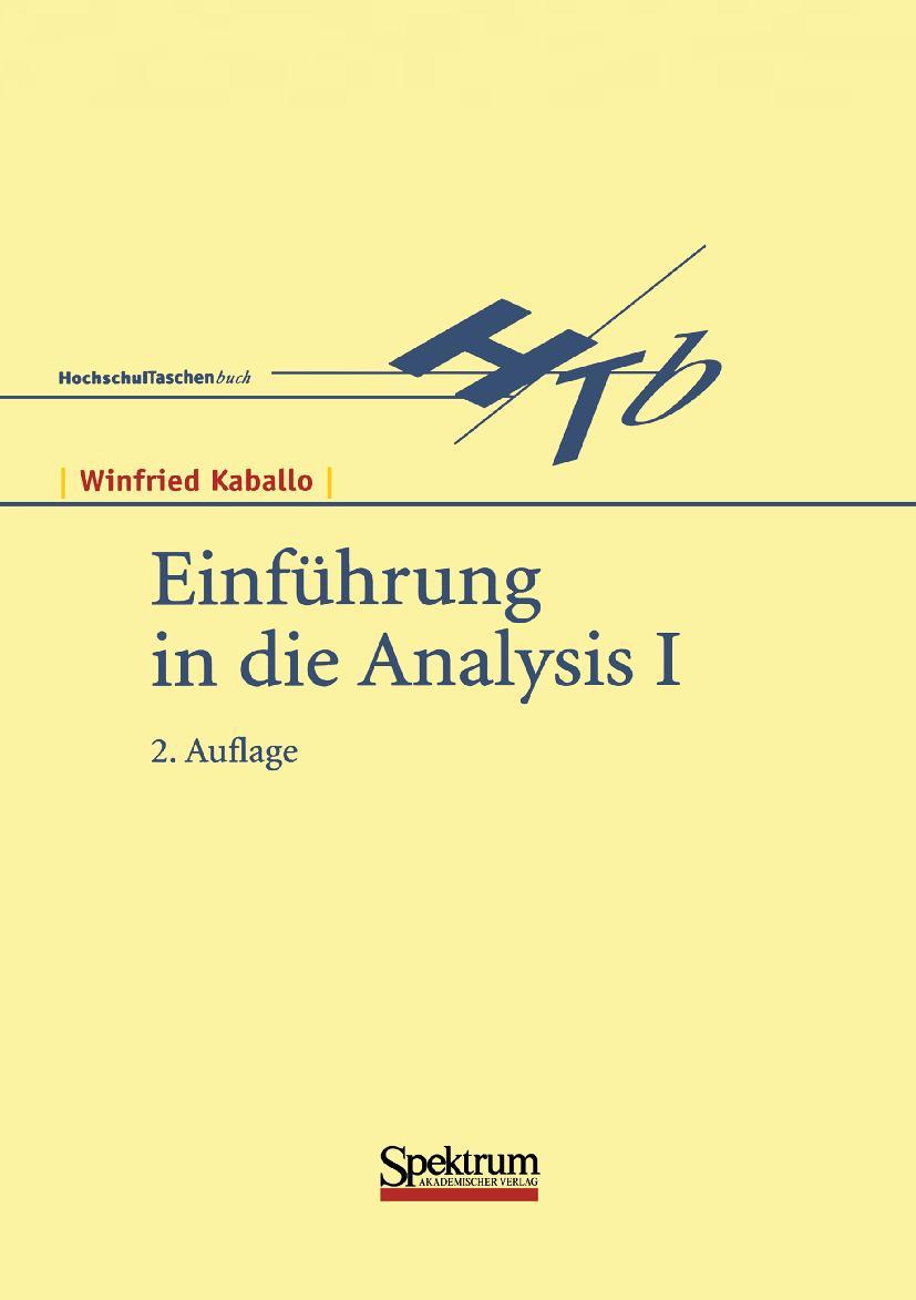Vorderes Coverbild Einführung in die Analysis I