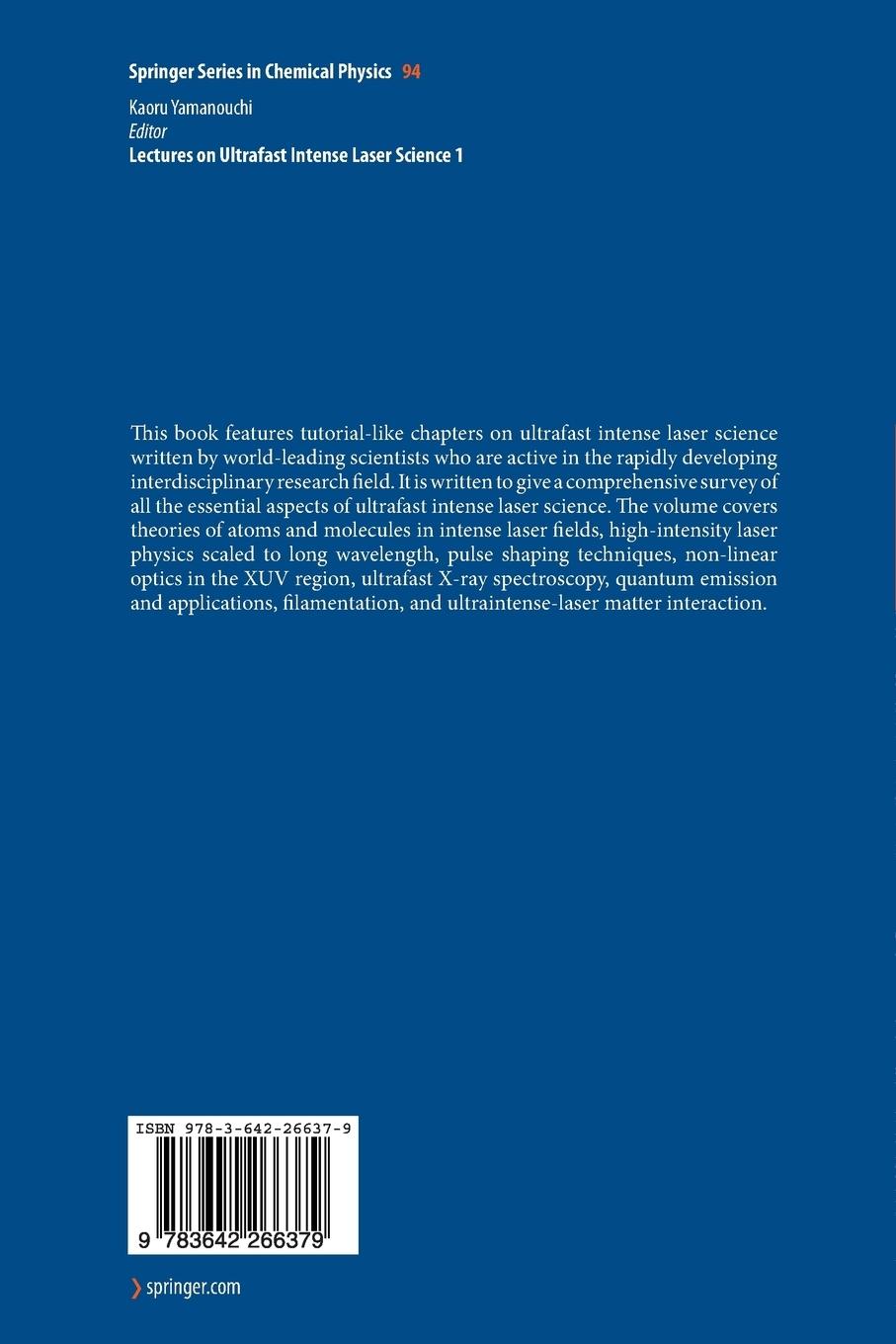 Rückseitencover Lectures on Ultrafast Intense Laser Science 1