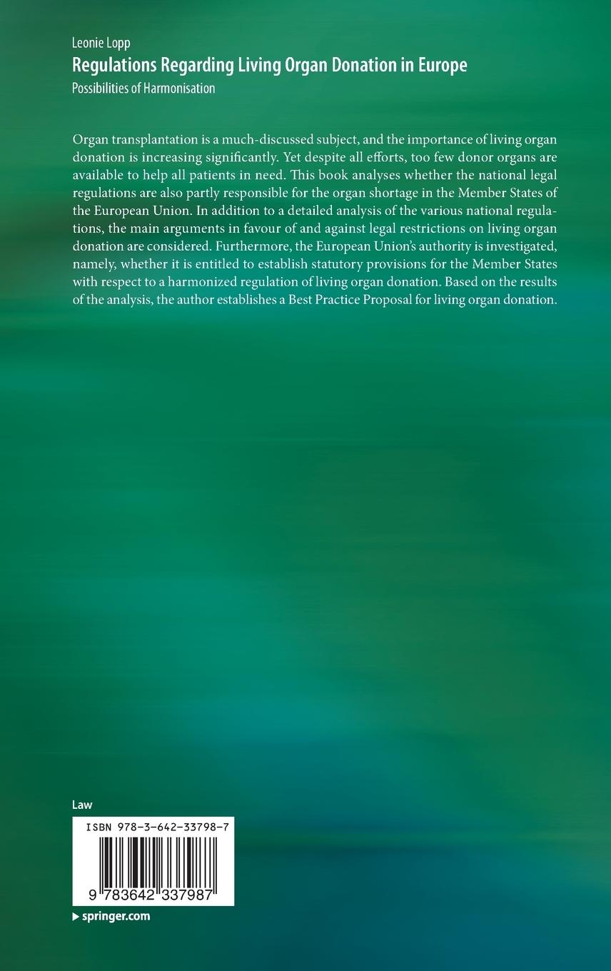 Rückseitencover Regulations Regarding Living Organ Donation in Europe