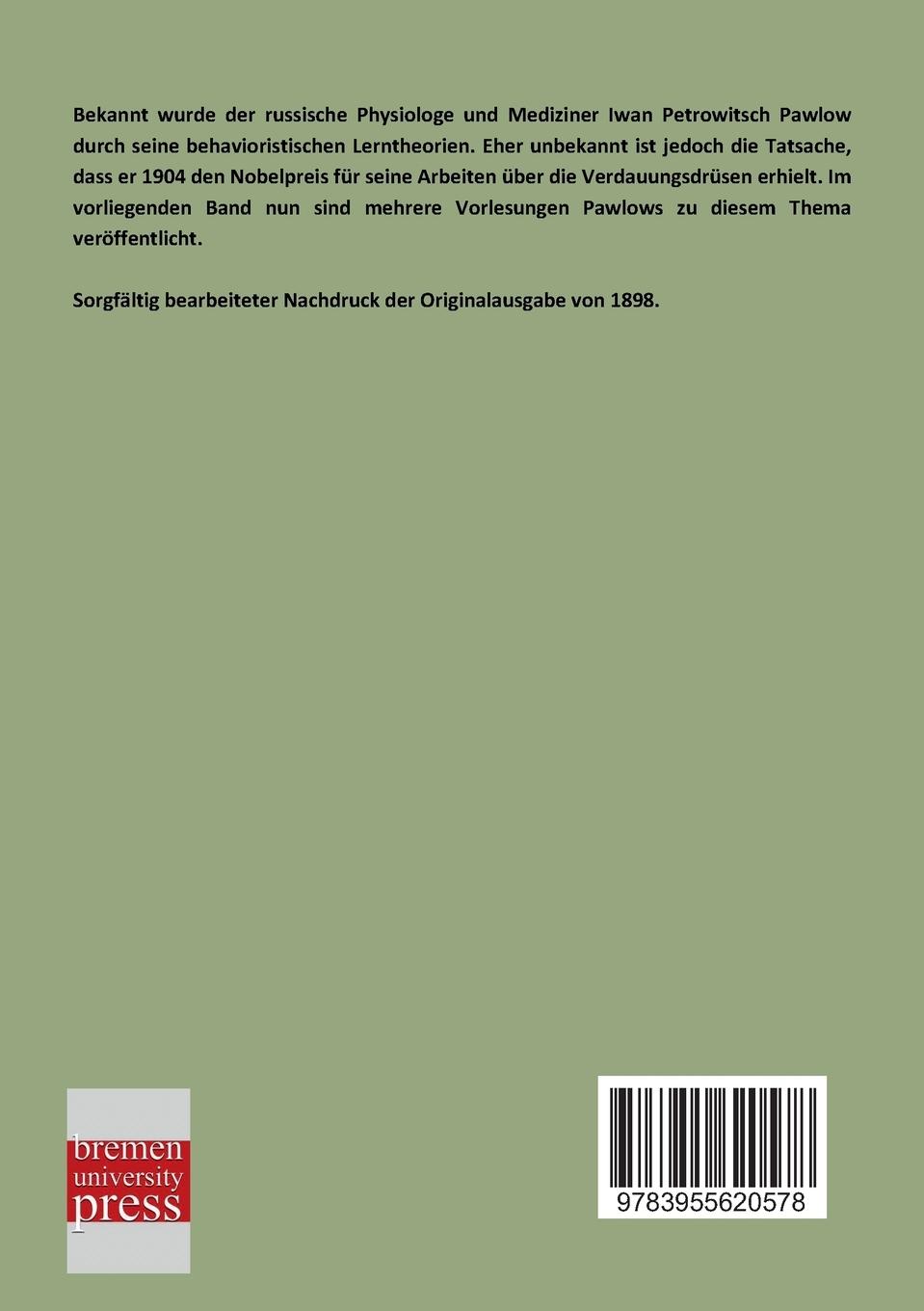 Rückseitencover Die Arbeit der Verdauungsdrüsen