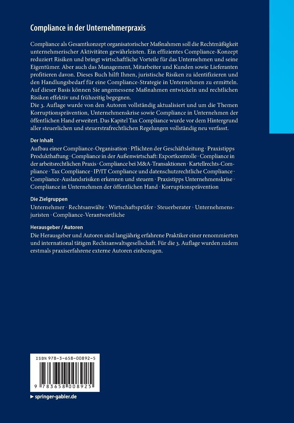 Rückseitencover Compliance in der Unternehmerpraxis