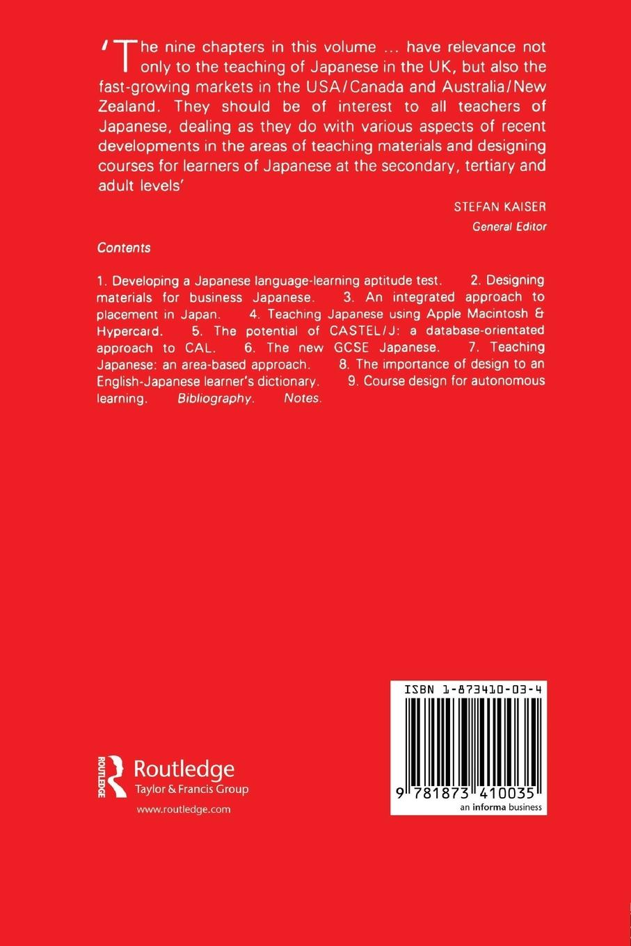 Rückseitencover Japanese Language Teaching in the Nineties