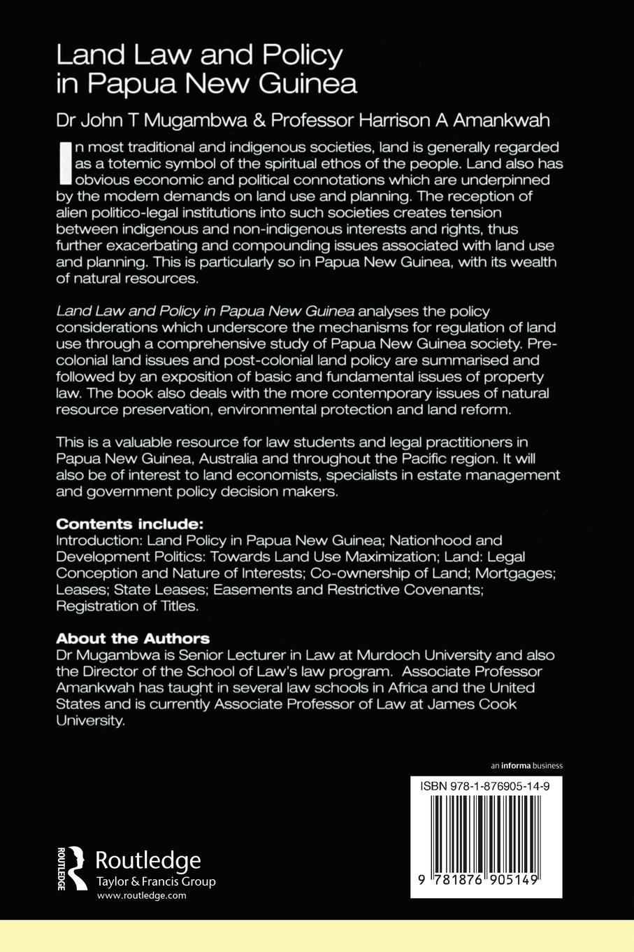 Rückseitencover Land Law and Policy in Papua New Guinea