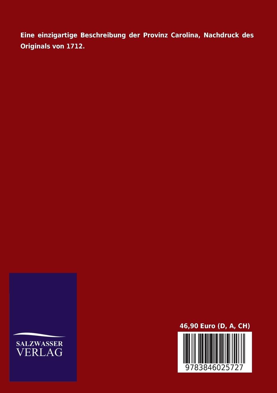 Rückseitencover Allerneuste Beschreibung der Provinz Carolina in West-Indien