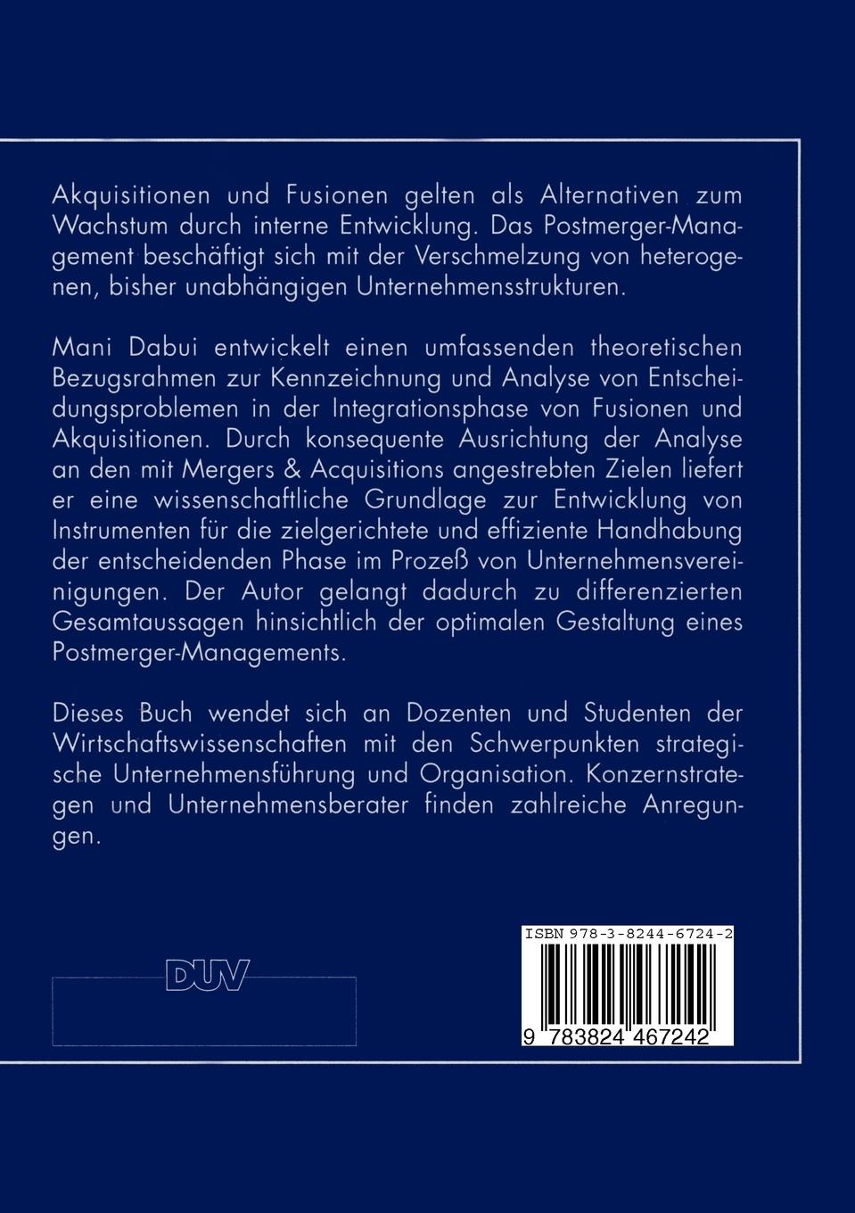 Rückseitencover Postmerger-Management