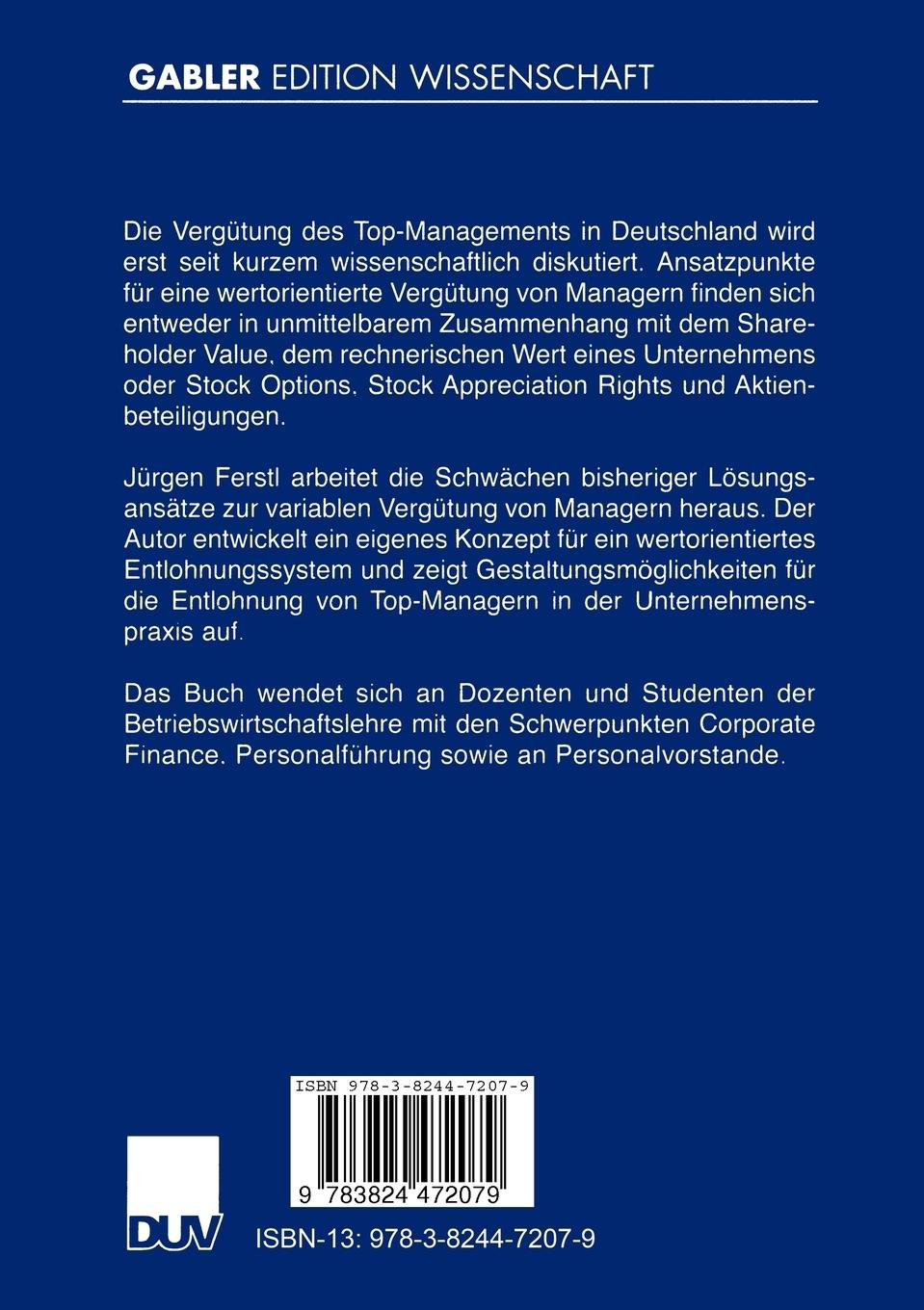 Rückseitencover Managervergütung und Shareholder Value