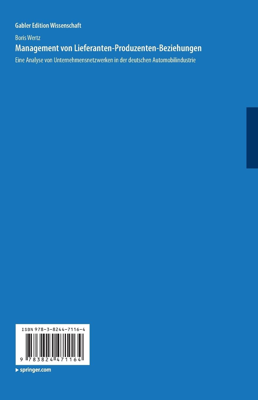 Rückseitencover Management von Lieferanten-Produzenten-Beziehungen