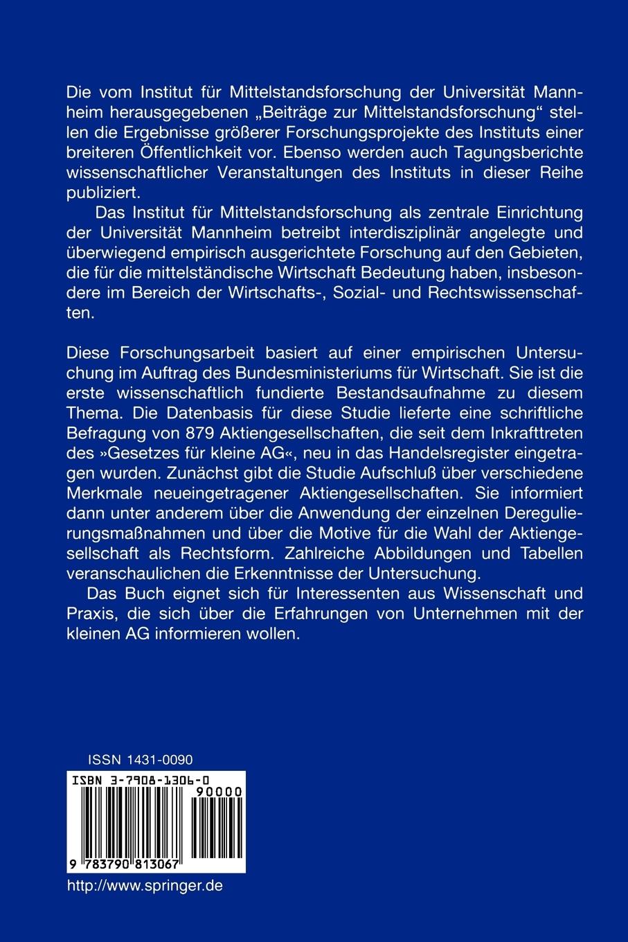 Rückseitencover Die kleine AG in der betrieblichen Praxis