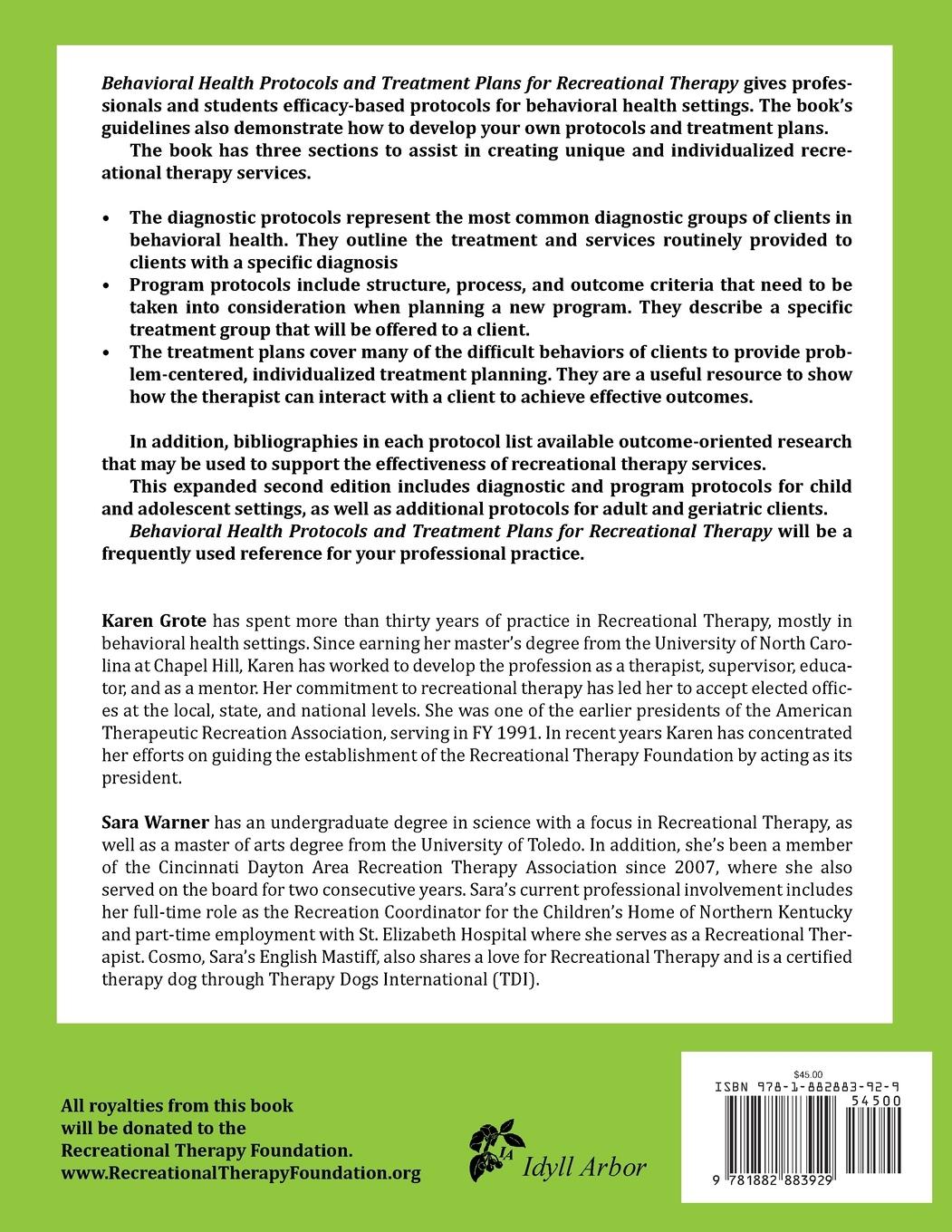 Rückseitencover Behavioral Health Protocols and Treatment Plans for Recreational Therapy, 2nd Edition