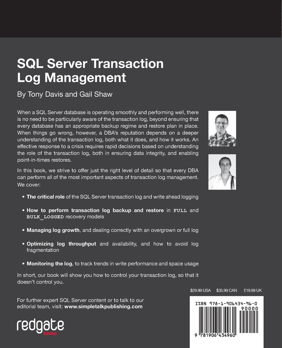 Rückseitencover SQL Server Transaction Log Management