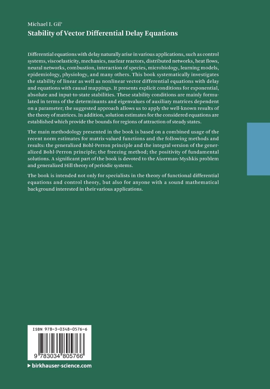 Rückseitencover Stability of Vector Differential Delay Equations