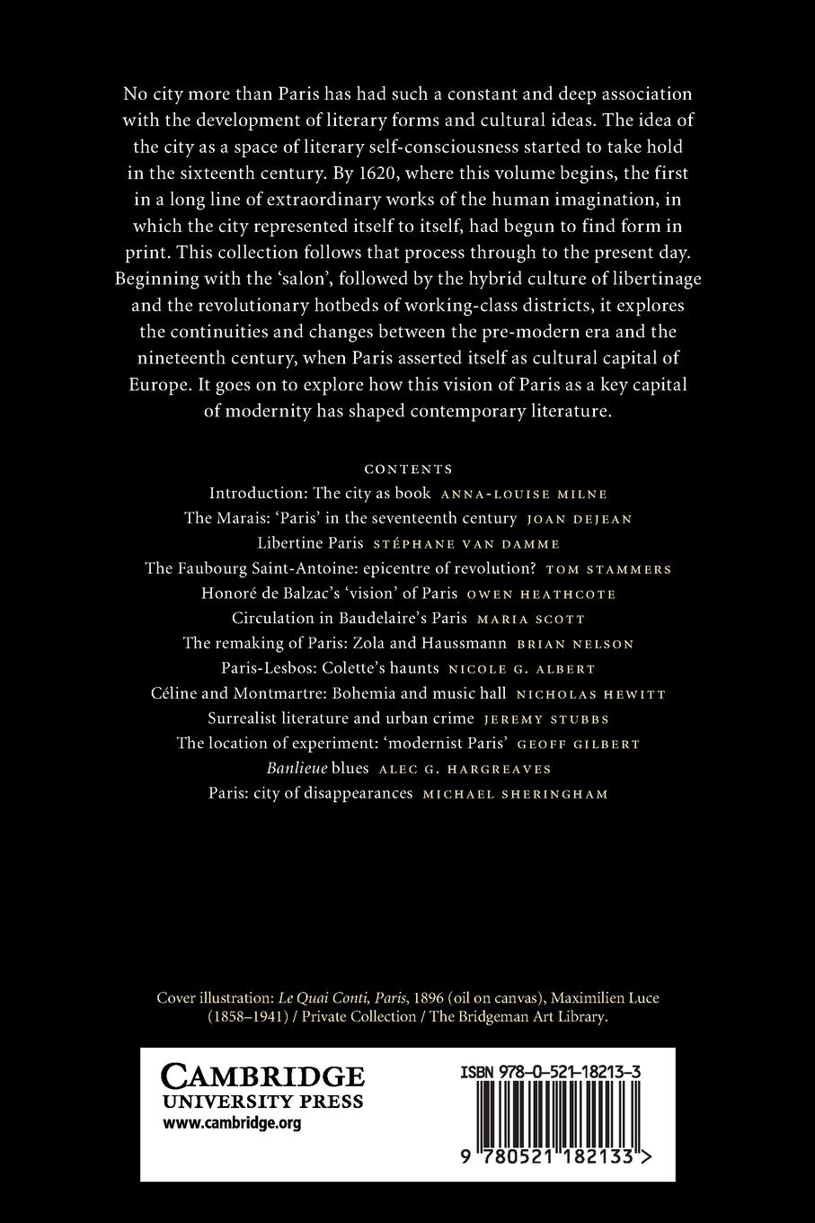 Rückseitencover The Cambridge Companion to the Literature of Paris