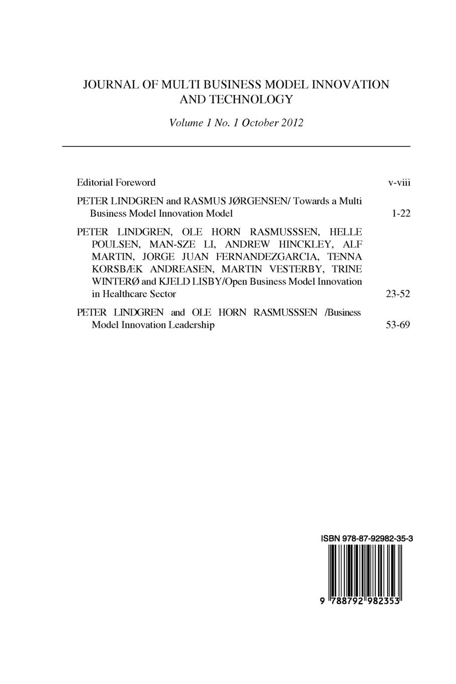 Rückseitencover Journal of Multi Business Model Innovation and Technology