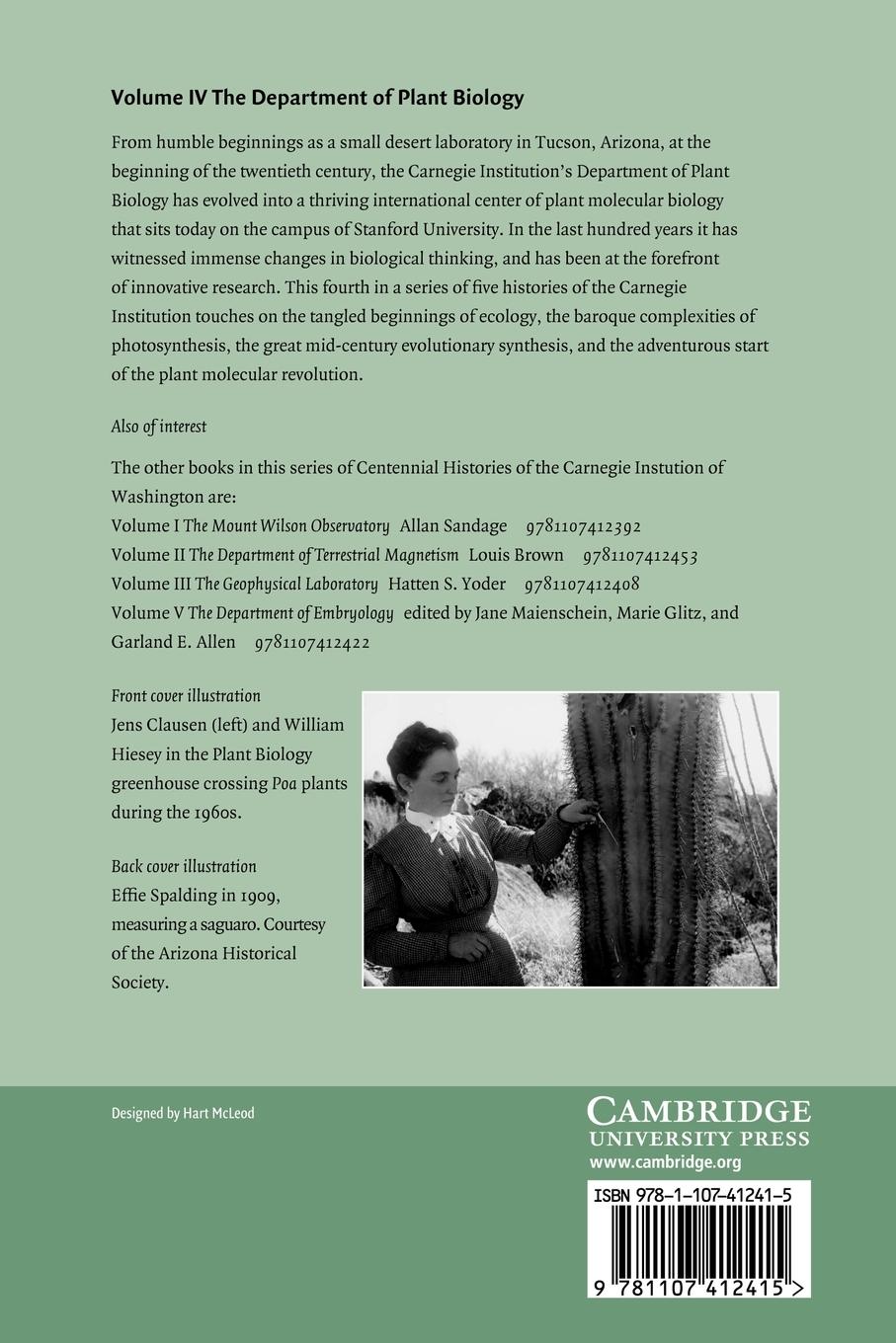 Rückseitencover Centennial History of the Carnegie Institution of Washington Volume 4, . Department of Plant Biology