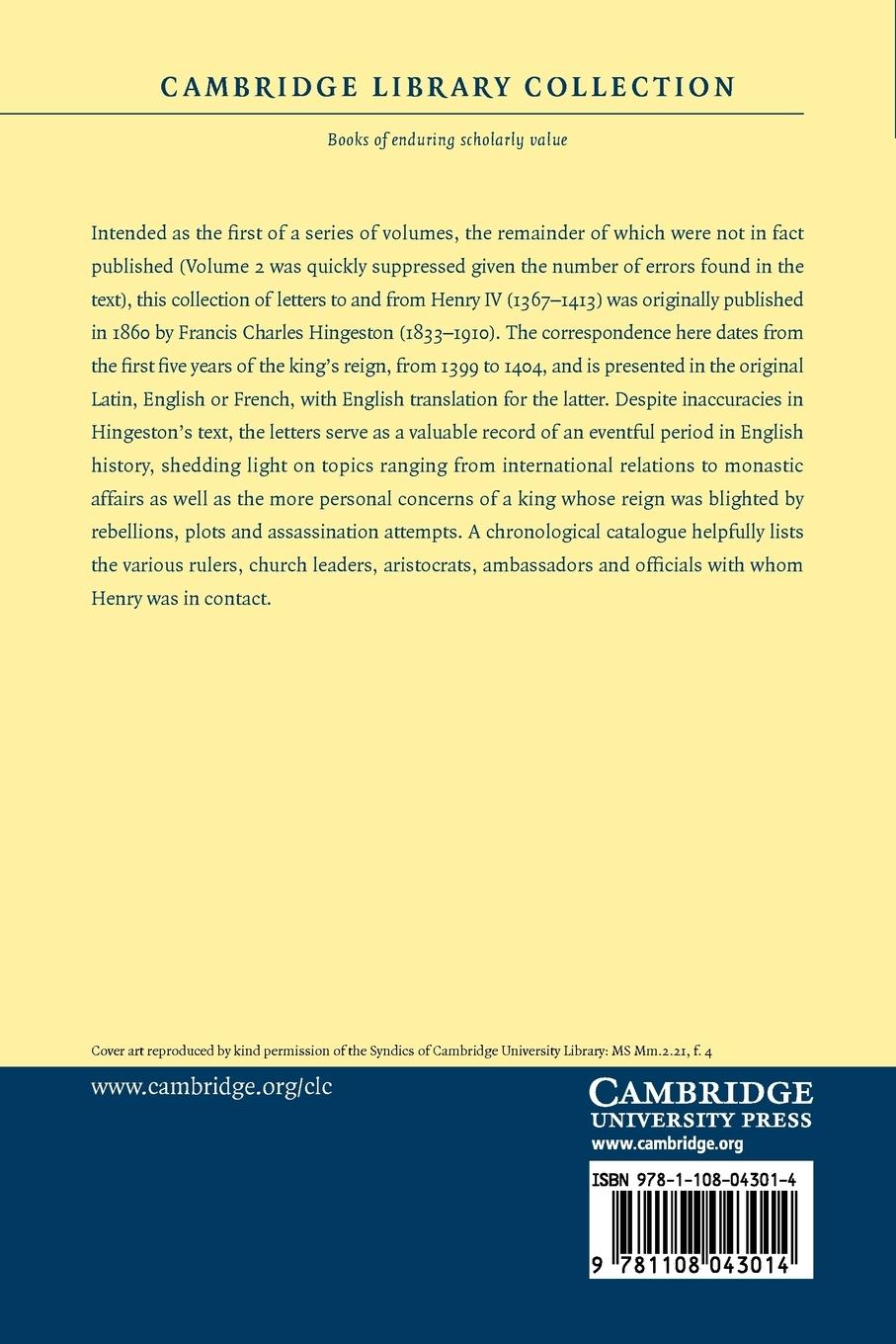 Rückseitencover Royal and Historical Letters During the Reign of Henry the Fourth, King of England and France, and Lord of Ireland, 1399-1404