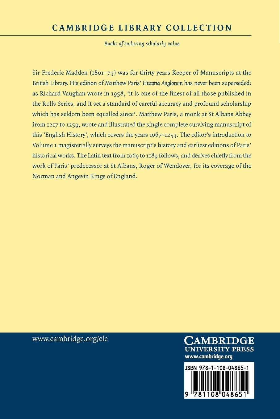 Rückseitencover Historia Anglorum Sive, UT Vulgo Dicitur, Historia Minor - Volume 1