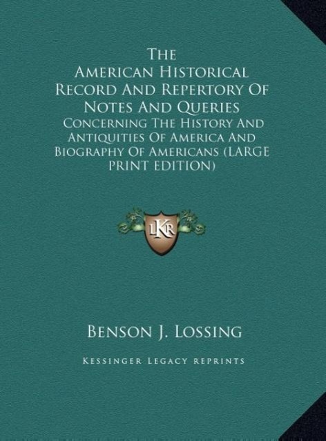 Vorderes Coverbild The American Historical Record And Repertory Of Notes And Queries