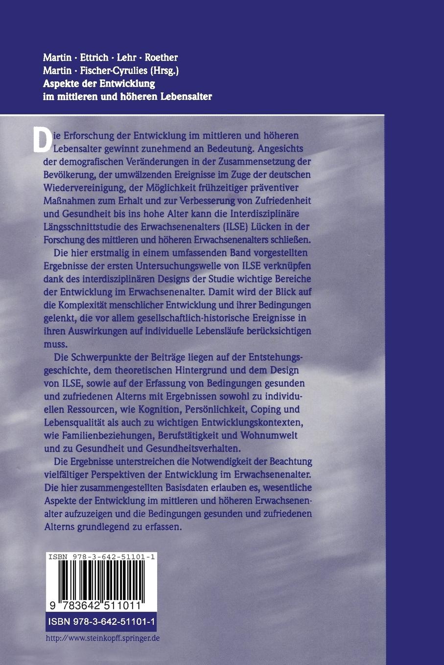 Rückseitencover Aspekte der Entwicklung im mittleren und höheren Lebensalter
