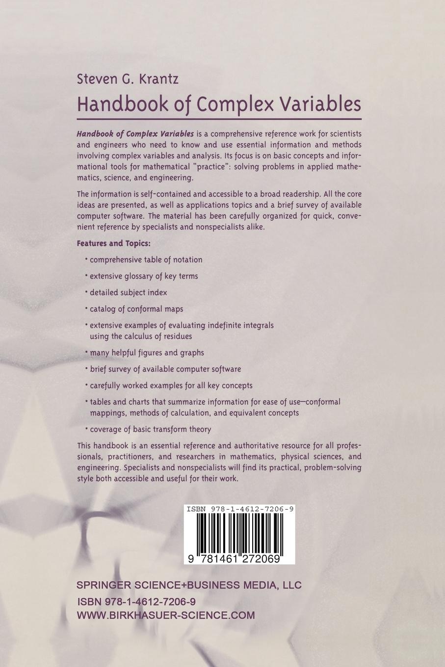 Rückseitencover Handbook of Complex Variables