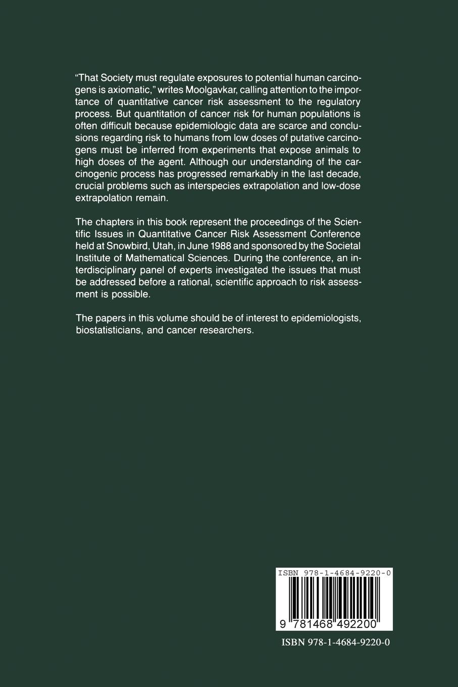 Rückseitencover Scientific Issues in Quantitative Cancer Risk Assessment