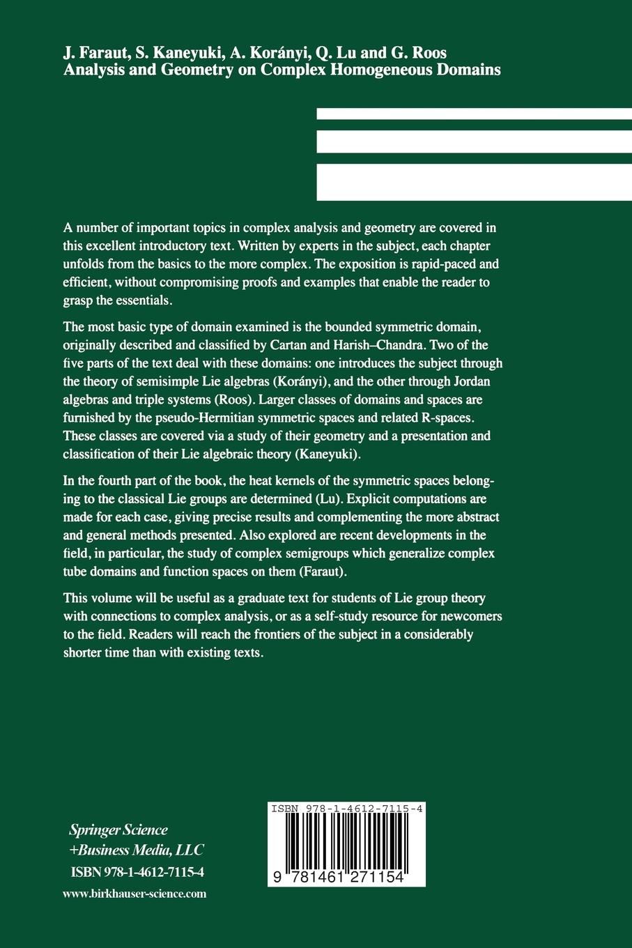 Rückseitencover Analysis and Geometry on Complex Homogeneous Domains