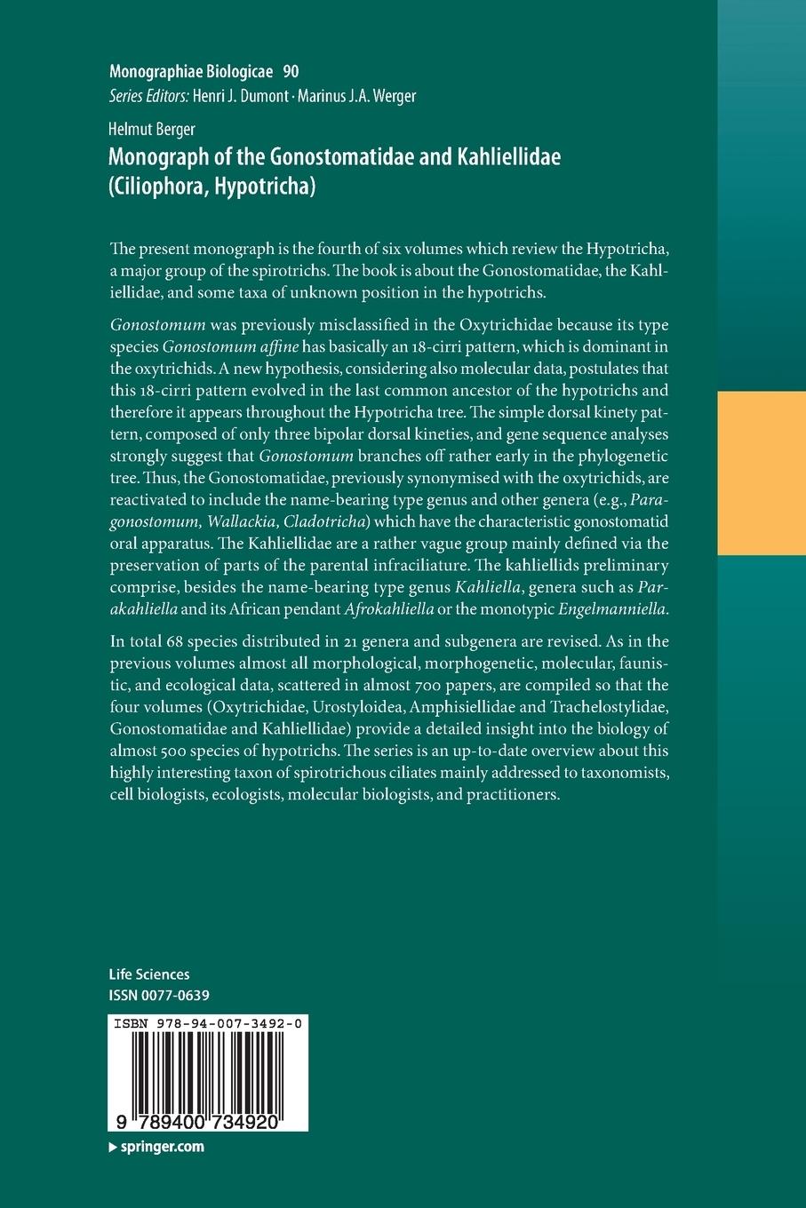 Rückseitencover Monograph of the Gonostomatidae and Kahliellidae (Ciliophora, Hypotricha)