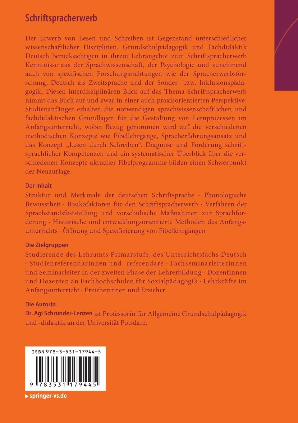 Rückseitencover Schriftspracherwerb