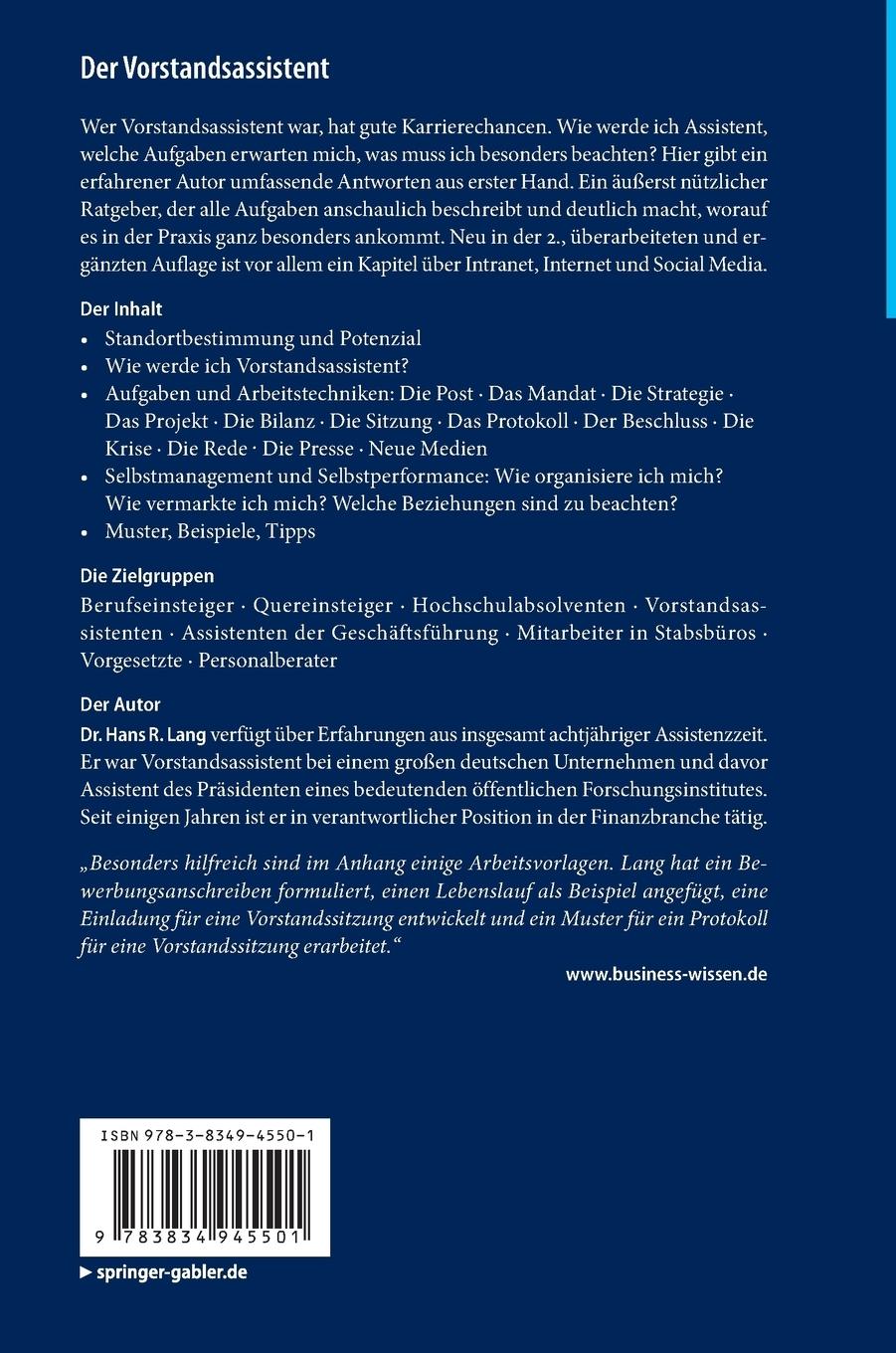 Rückseitencover Der Vorstandsassistent