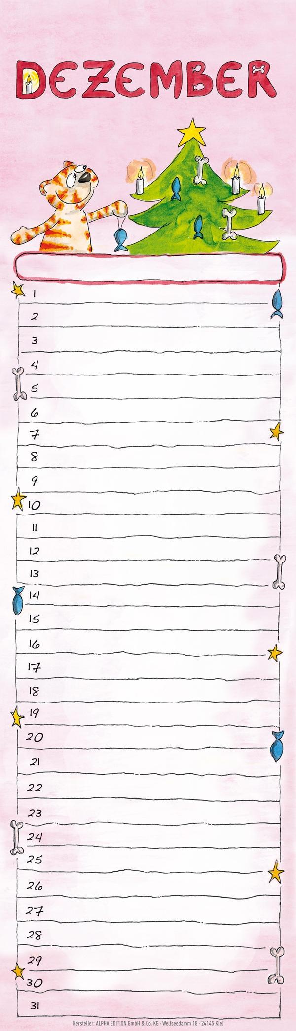 Beispielinhalt (Bild) Geburtstagskalender Mini Cartoon immerwährend