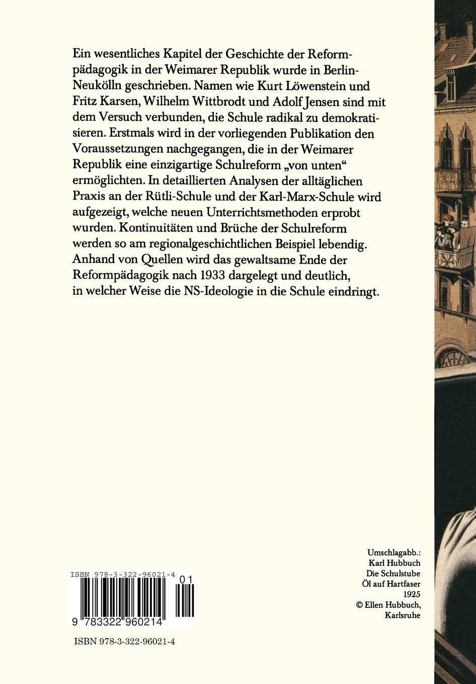 Rückseitencover Schulreform - Kontinuitäten und Brüche Das Versuchsfeld Berlin-Neukölln