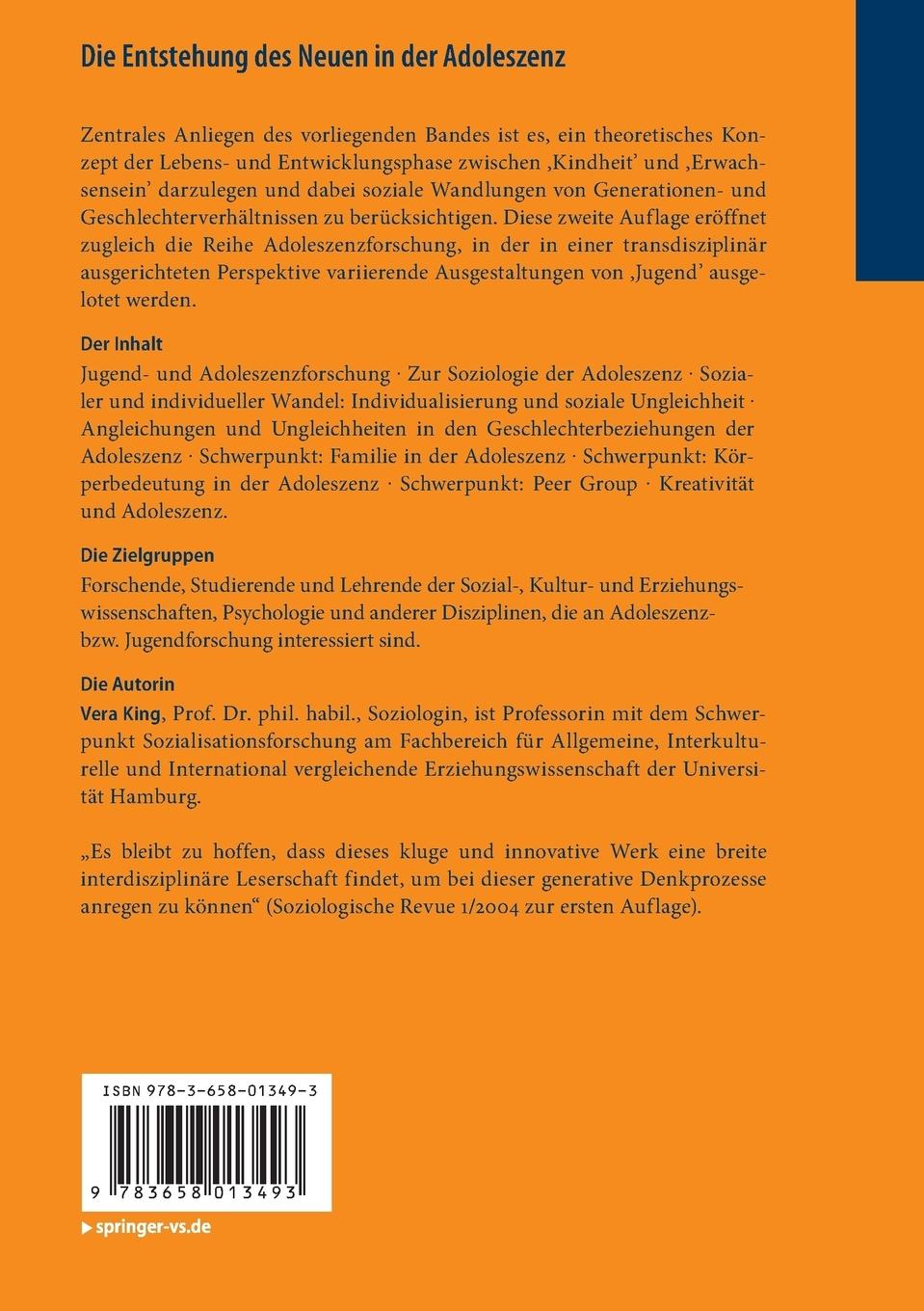 Rückseitencover Die Entstehung des Neuen in der Adoleszenz