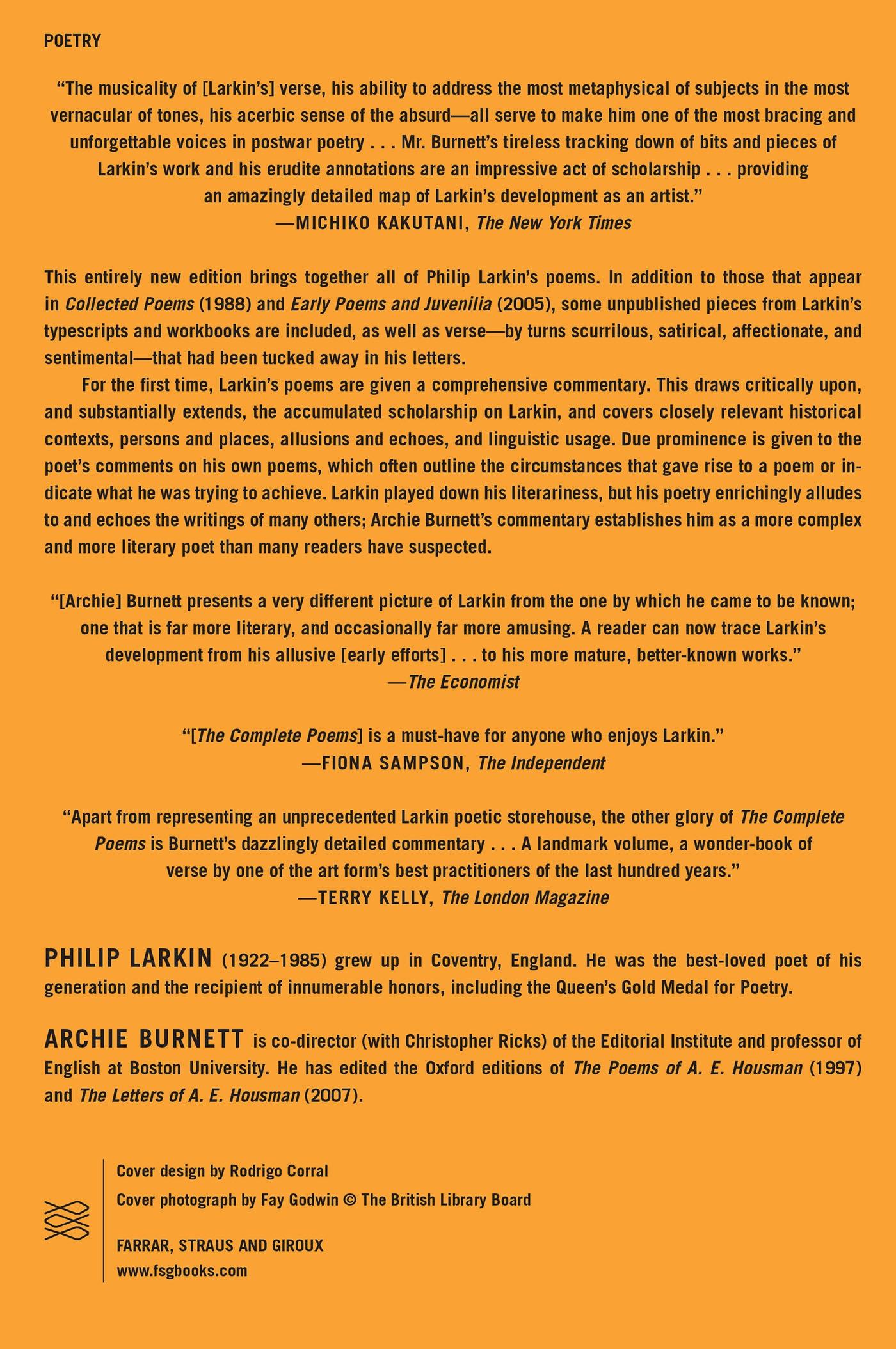 Rückseitencover Philip Larkin: The Complete Poems