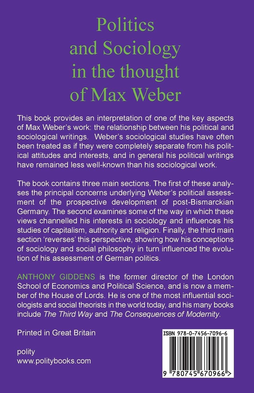 Rückseitencover Politics and Sociology in the Thought of Max Weber