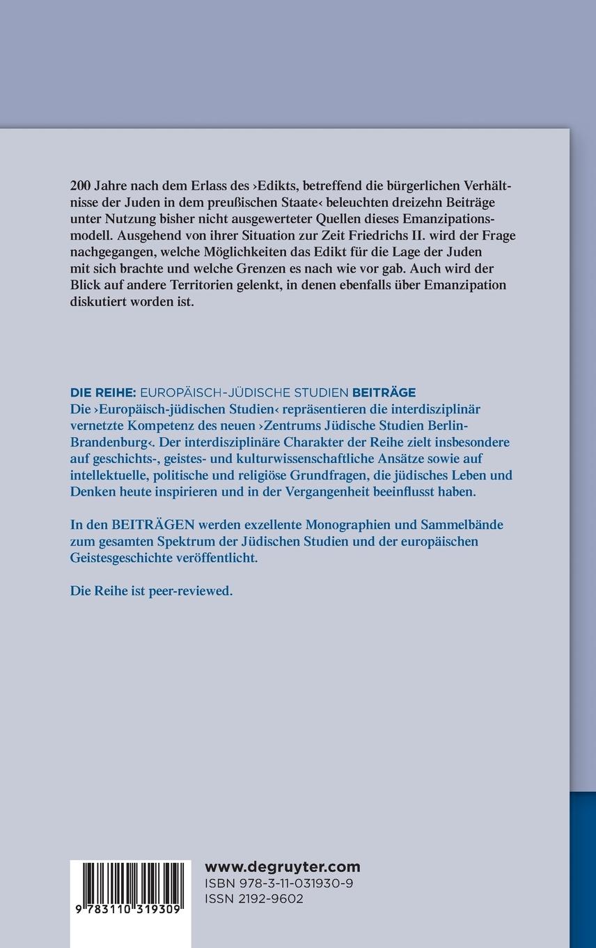 Rückseitencover Das Emanzipationsedikt von 1812 in Preußen